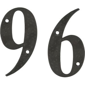 AMIG Huisnummer 96 - massief gesmeed staal - 10cm - incl. bijpassende schroeven - zwart