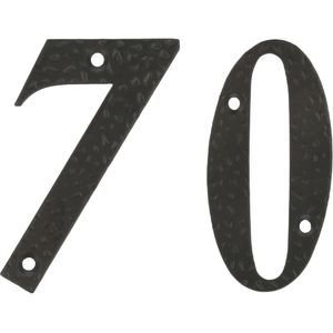 AMIG Huisnummer 70 - massief gesmeed staal - 10cm - incl. bijpassende schroeven - zwart