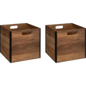 Kast opbergmand/kastmand - 2x - donkerbruin - 29 liter - mdf hout - 31 x 31 x 31 cm - inklapbaar - Opbergkisten