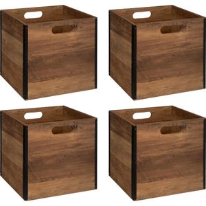 Kast opbergmand/kastmand - 4x - donkerbruin - 29 liter - mdf hout - 31 x 31 x 31 cm - inklapbaar - Opbergkisten