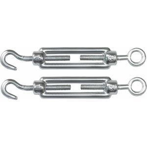 AMIG Spanschroeven/draadspanner met haak/oog - 2x - 11cm - verzinkt staal - 120kg - M6 schroefdraad