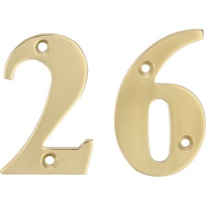 AMIG Huisnummer 26 - massief messing - 10cm - incl. bijpassende schroeven - gepolijst - goudkleur - Huisnummers