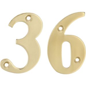 AMIG Huisnummer 36 - massief messing - 10cm - incl. bijpassende schroeven - gepolijst - goudkleur - Huisnummers