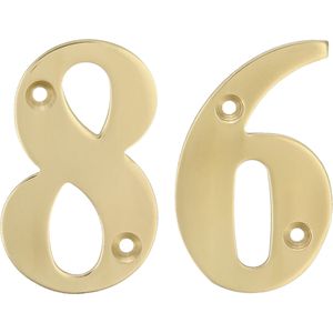 AMIG Huisnummer 86 - massief messing - 10cm - incl. bijpassende schroeven - gepolijst - goudkleur