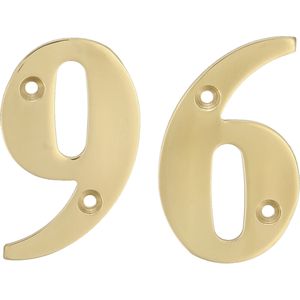 AMIG Huisnummer 96 - massief messing - 10cm - incl. bijpassende schroeven - gepolijst - goudkleur