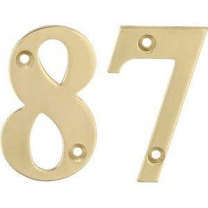 AMIG Huisnummer 87 - massief messing - 10cm - incl. bijpassende schroeven - gepolijst - goudkleur
