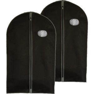 Reis kledinghoes met rits - 2x - zwart - kunststof - 100 x 60 cm - kleding netjes houden - beschermhoes