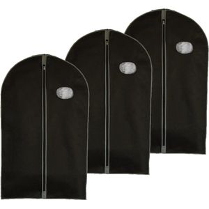 Reis kledinghoes met rits - 3x - zwart - kunststof - 100 x 60 cm - kleding netjes houden - beschermhoes