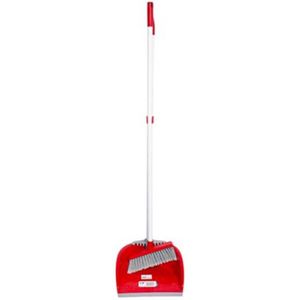 Stoffer en blik met lange steel - 99 cm - kunststof - rood - Stoffer en blik