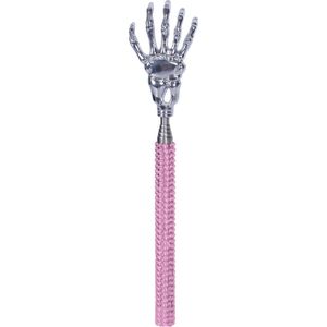 Rugkrabber - uitschuifbaar - roze - skelet handje - diamanten - massage krabber - Ruggenkrabbers