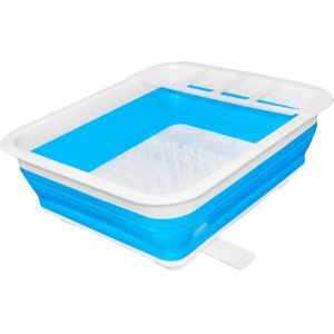 Concorde Afwas droogrek opvouwbaar met vakjes en afvoer - kunststof - blauw/wit - 31 X 37 X 13 CM - Camping