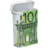 Sigarettendoosje of klein opslag blikje - metaal - 100 euro biljetten print - met deksel - 7 x 9.5 x
