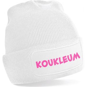 Wintersport muts voor volwassenen - Koukleum - wit - roze glitters - one size - Apres ski beanie