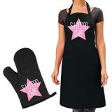 Bellatio Decorations Cadeau schort en ovenwant voor dames - sterren chef - roze - verjaardag