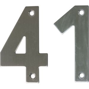 AMIG Huisnummer 41 - massief Inox RVS - 10cm - incl. bijpassende schroeven - zilver