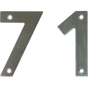 AMIG Huisnummer 71 - massief Inox RVS - 10cm - incl. bijpassende schroeven - zilver
