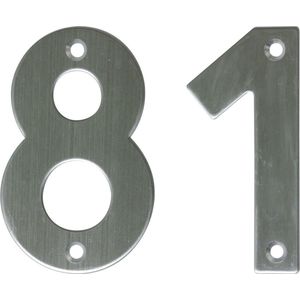 AMIG Huisnummer 81 - massief Inox RVS - 10cm - incl. bijpassende schroeven - zilver