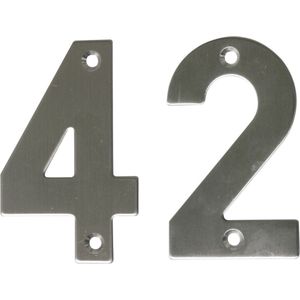 AMIG Huisnummer 42 - massief Inox RVS - 10cm - incl. bijpassende schroeven - zilver