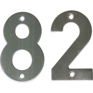 AMIG Huisnummer 82 - massief Inox RVS - 10cm - incl. bijpassende schroeven - zilver