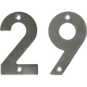 AMIG Huisnummer 29 - massief Inox RVS - 10cm - incl. bijpassende schroeven - zilver
