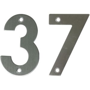 AMIG Huisnummer 37 - massief Inox RVS - 10cm - incl. bijpassende schroeven - zilver