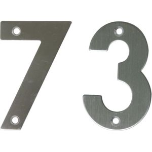 AMIG Huisnummer 73 - massief Inox RVS - 10cm - incl. bijpassende schroeven - zilver