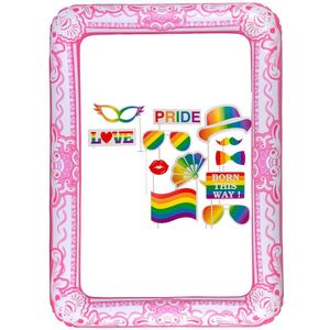 Foto prop set met frame - roze - gay pride regenboog thema - 13-delig - photo booth accessoires