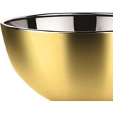 Salade schaal met sla couvert - RVS/bamboe - goud - serveerschaal - D29 x H14 cm