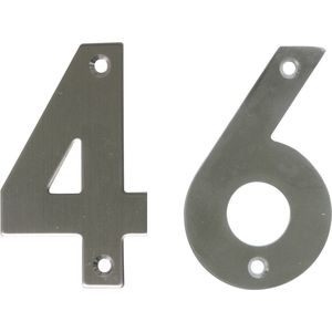AMIG Huisnummer 46 - massief Inox RVS - 10cm - incl. bijpassende schroeven - zilver