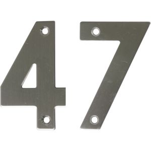 AMIG Huisnummer 47 - massief Inox RVS - 10cm - incl. bijpassende schroeven - zilver - Huisnummers