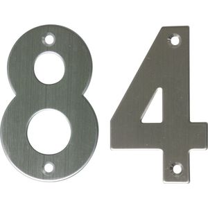 AMIG Huisnummer 84 - massief Inox RVS - 10cm - incl. bijpassende schroeven - zilver