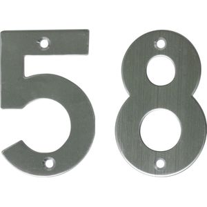 AMIG Huisnummer 58 - massief Inox RVS - 10cm - incl. bijpassende schroeven - zilver