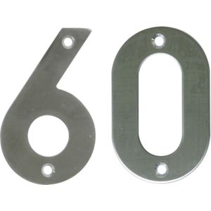 AMIG Huisnummer 60 - massief Inox RVS - 10cm - incl. bijpassende schroeven - zilver