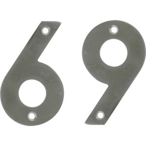 AMIG Huisnummer 69 - massief Inox RVS - 10cm - incl. bijpassende schroeven - zilver