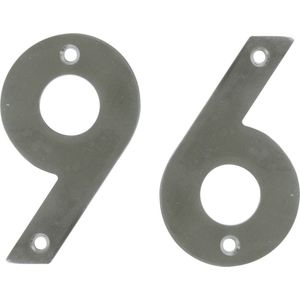 AMIG Huisnummer 96 - massief Inox RVS - 10cm - incl. bijpassende schroeven - zilver