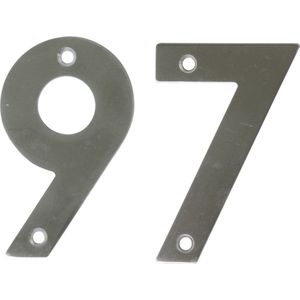 AMIG Huisnummer 97 - massief Inox RVS - 10cm - incl. bijpassende schroeven - zilver