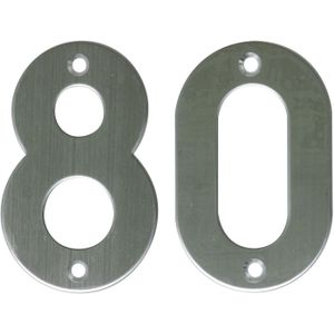 AMIG Huisnummer 80 - massief Inox RVS - 10cm - incl. bijpassende schroeven - zilver