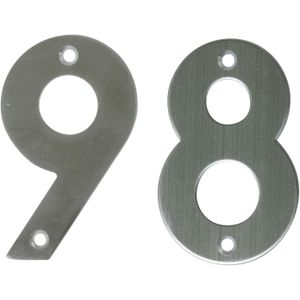 AMIG Huisnummer 98 - massief Inox RVS - 10cm - incl. bijpassende schroeven - zilver
