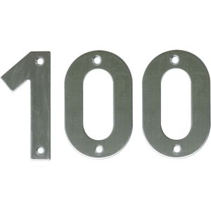 AMIG Huisnummer 100 - massief Inox RVS - 10cm - incl. bijpassende schroeven - zilver