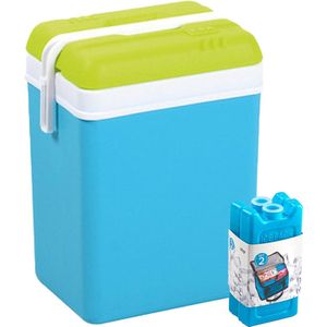 Koelbox met koelelementen - 25 liter - kunststof - blauw - 30 x 22 x 39 cm