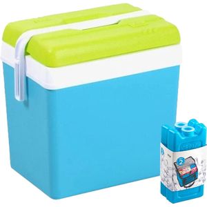 Koelbox met koelelementen - 24 liter - kunststof - blauw - 36 x 27 x 40 cm