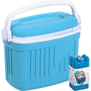 Koelbox met koelelementen - 8 liter - kunststof - blauw - 36 x 21 x 28 cm - Koelboxen