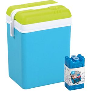 Koelbox met koelelementen - 25 liter - kunststof - blauw - 30 x 22 x 39 cm - Koelboxen