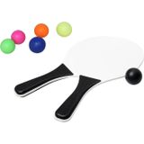 Beachball set wit/zwart - hout - 6x multi kleur balletjes - rubber - strandbal speelset