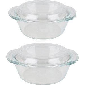 Chef Traiteur Ovenschalen set met deksel - rond - borosilicaat glas - 1.5 en 2.1 Liter