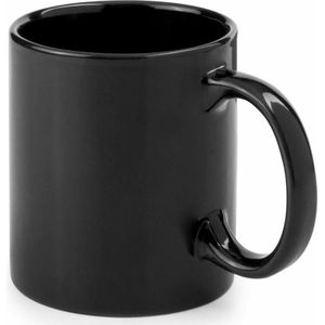 Bellatio Design Koffie mokken/bekers - keramiek - glans - met oor - zwart - 370 ml