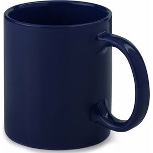 Bellatio Design Koffie mokken/bekers - 1x - keramiek - glans - met oor - donkerblauw - 370 ml