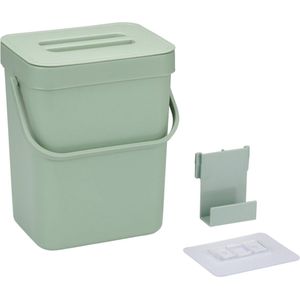 Gft afvalbakje voor aanrecht of aan keuken kastje 5L groen afsluitbaarx compostbakje met ophang beugel