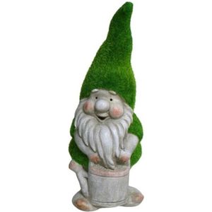 Gerimport tuinkabouter beeldje - Dwarf Sammy - Polystone - grasgroene muts - 32 cm