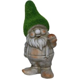 Gerimport tuinkabouter beeldje - Dwarf Barry - Polystone - grasgroene muts - 28 cm